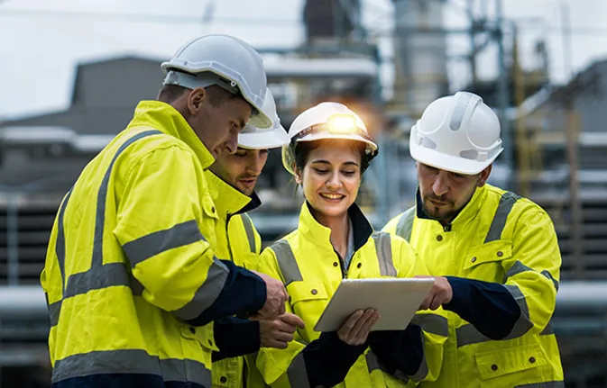 4 Site Workers On Tablet