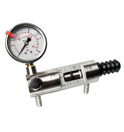 A close-up of a pressure gauge