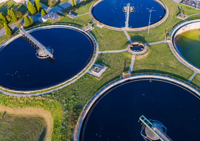 Aerial view of a wastewater treatment plant