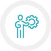 A man holding a gear wheel icon