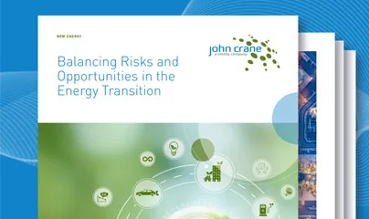 John Crane document titled “Balancing Risks and Opportunities in the Energy Transition” with a green and blue design