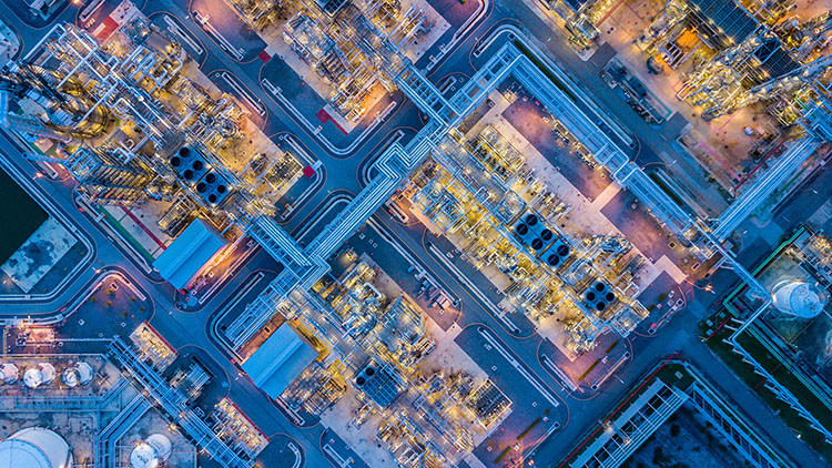 Aerial view of factories