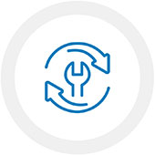 A blue icon with a wrench and arrow pointing to it