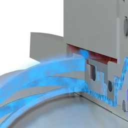 A 3d rendering of a machine with blue water flowing through it