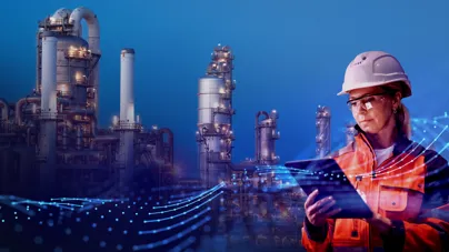 Woman Engineer On Tablet Infront Of Factory