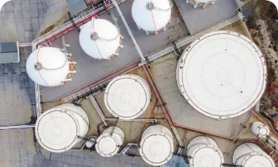 Aerial view of oil storage tanks