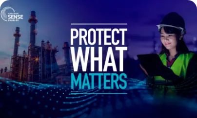 A woman in a safety vest holding a tablet with the words 'protect what matters'