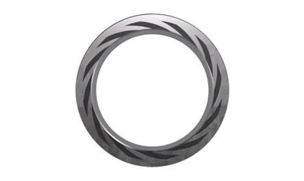 A circular metal ring with a black and white design